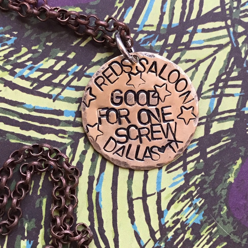 Faux vintage saloon token necklace